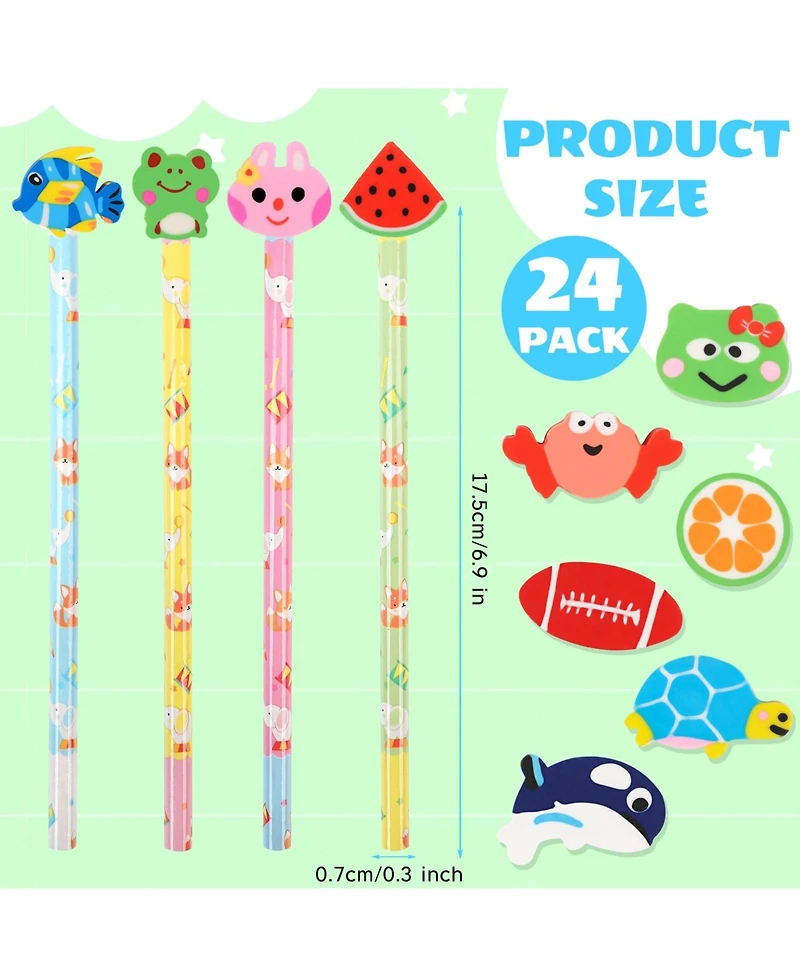 Gnuadz Cute Pencils With Fruit Animal Top Eraser For Students 24pcs