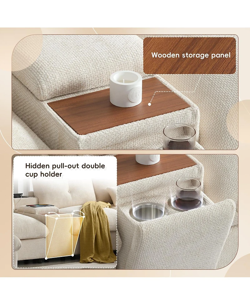 Streamdale Furniture 136" Modular Sectional Sofa with Console, Cup Holder & Usb Charger
