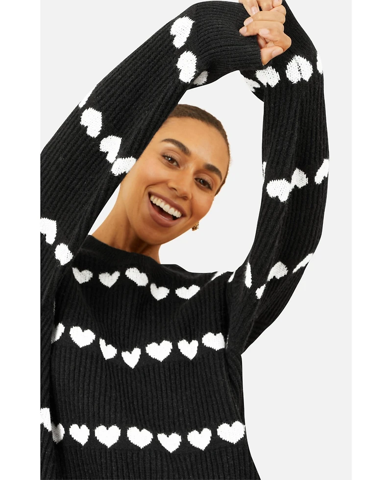 Yumi Women's Heart Stripes Jumper