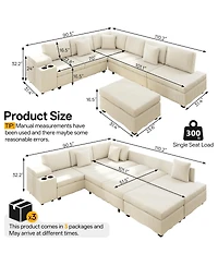 Streamdale Furniture L Shaped Sectional with Ottoman Usb Storage Corduroy