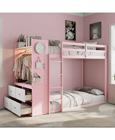 Streamdale Furniture Bunk Bed with 4 Drawers, Rail, Light, Shelves