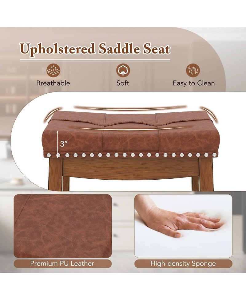 Sugift Upholstered Bar Stools Set of Two with Saddle Seat Design