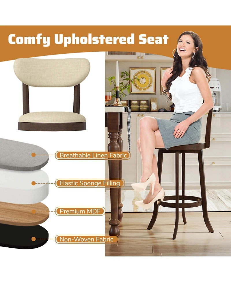 Sugift Bar Height Swivel Chairs Set of Two with Padded Seats