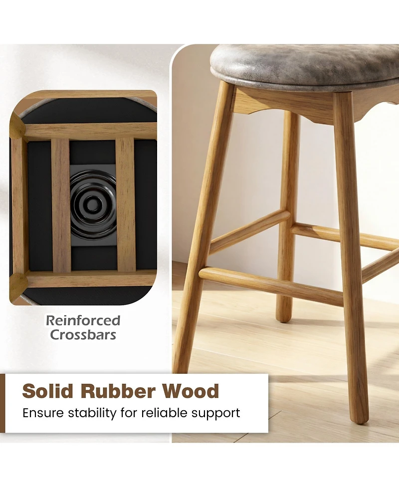 Sugift Swivel Counter Height Bar Stools Set of Two with Wood Legs