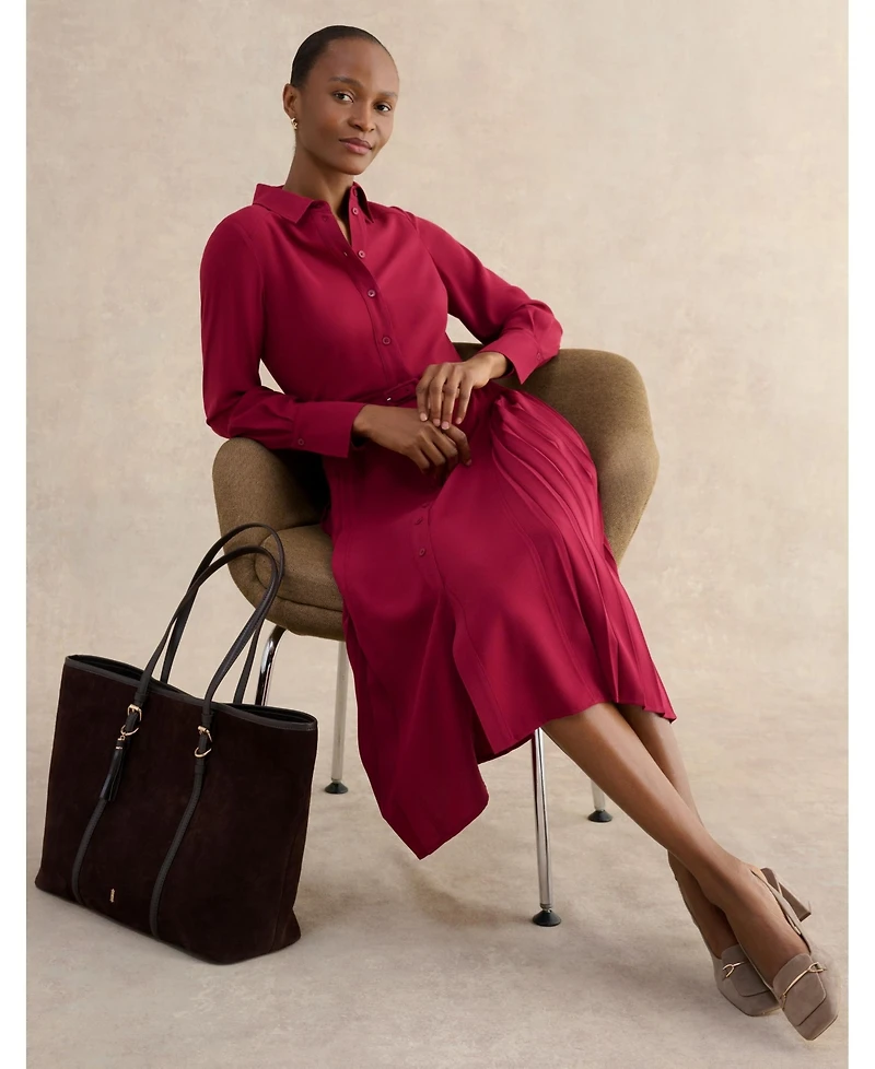 Hobbs London Women's Ginny Belted Pleated Midi Shirt Dress