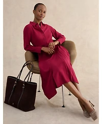 Hobbs London Women's Ginny Belted Pleated Midi Shirt Dress