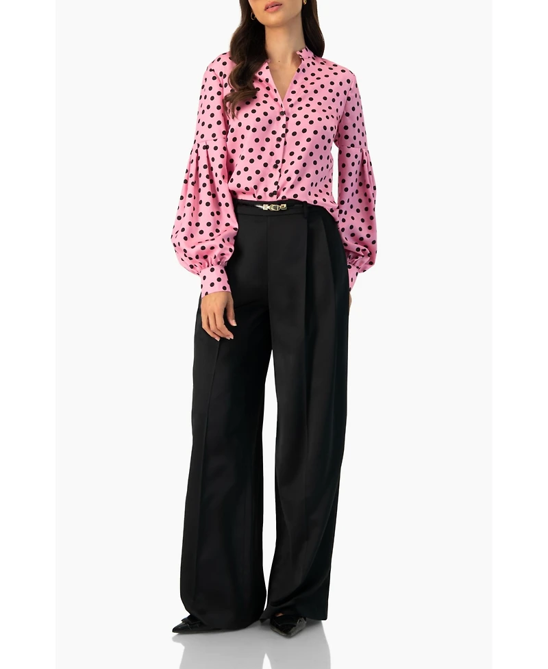 Ivonne Women's Satin Wide Leg Tailored Pants