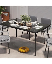 homfan Tempered Glass Patio Dining Table with Metal Frame, in Rectangular Table for 6 People