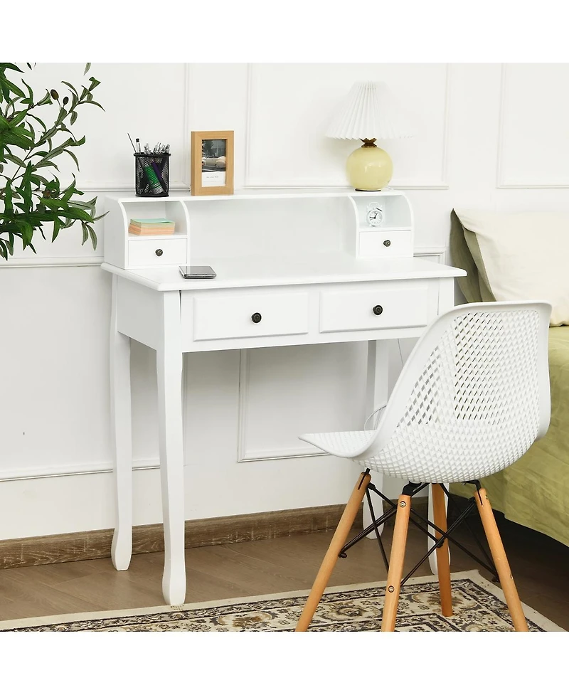 Gouun Writing Desk with 4 Drawers, Mdf and Candlenut Wood