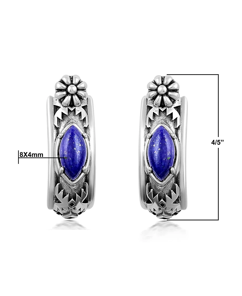 American West Jewelry Sterling Marquise Cut Huggie Hoop Earrings