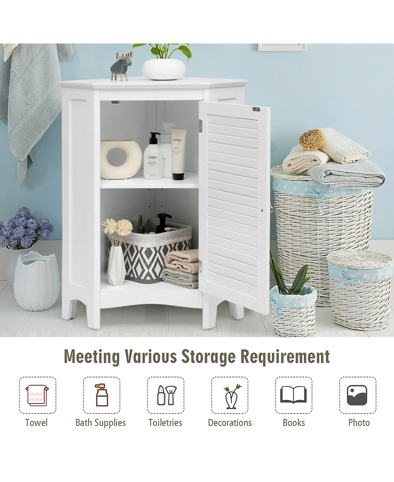 Gymax Corner Storage Cabinet Free Standing Bathroom Cabinet w/ Shutter Door