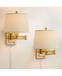 Franklin Iron Works Easley 15" High Warm Plug-In Swing Arm Wall Lamp Set of 2