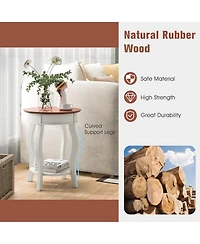Gymax 2PCS 2-Tier Side Table w/ Storage Wooden Nightstand and Shelf and Solid Rubber Wood Legs