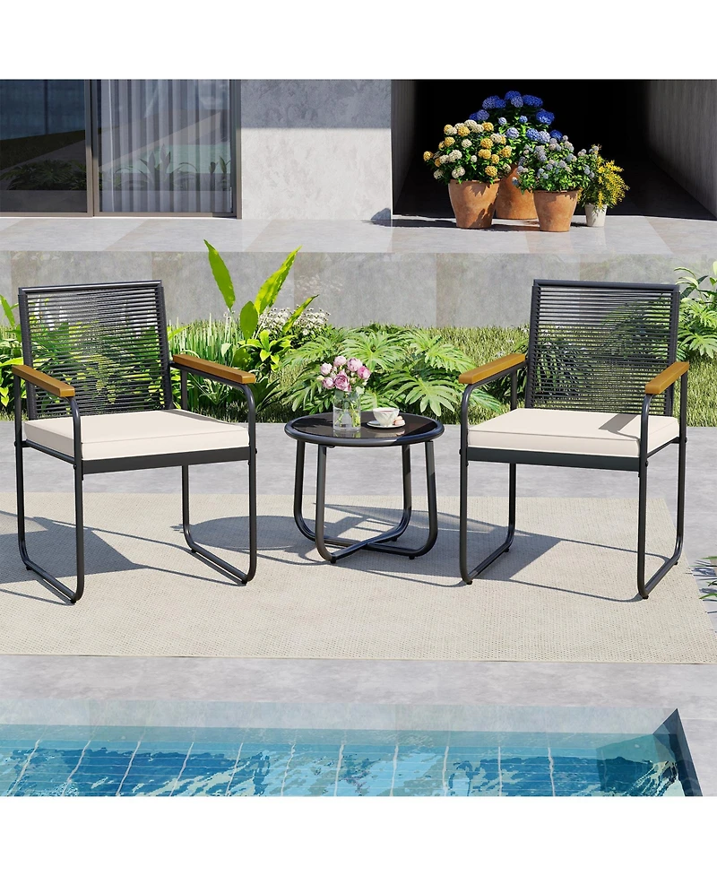Slickblue Outdoor Rattan Furniture Set 3 Piece with Glass Table