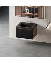 Sillysis Wall Mounted Bathroom Vanity, Quartz Sand Matte Sink, Wave Textured Drawer