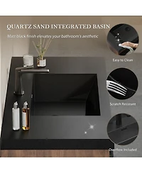 Sillysis Wall Mounted Bathroom Vanity, Quartz Sand Matte Sink, Wave Textured Drawer, Pre-Assembled Modern Cabinet