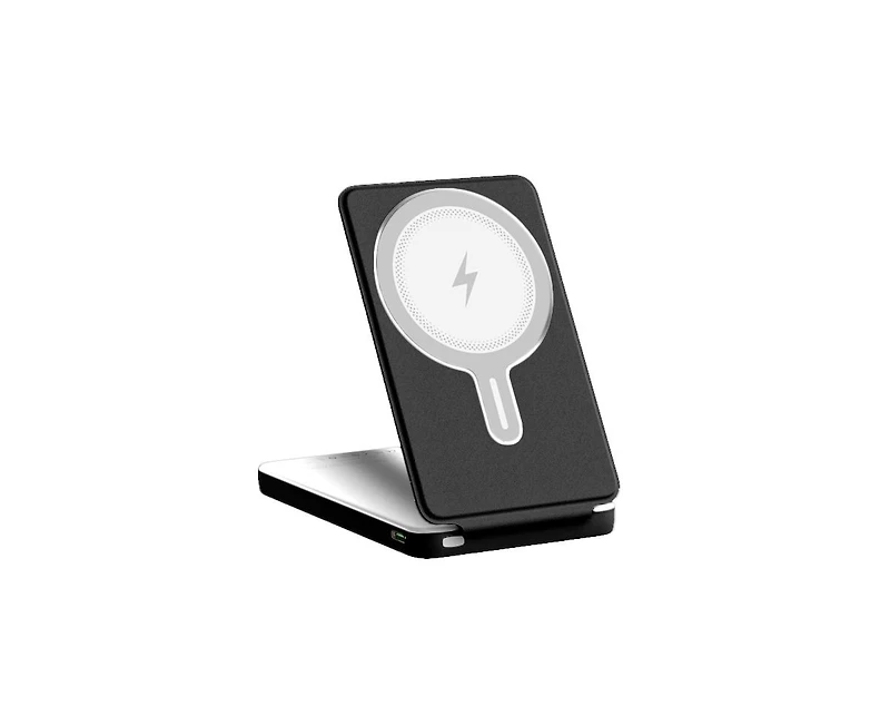 Brookstone Foldable 5000mAh Magsafe 15W Wireless Charging Power Bank and Phone Stand
