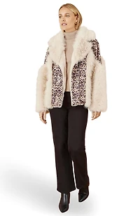 Yumi Women's Faux Fur Biker Leopard Print Jacket