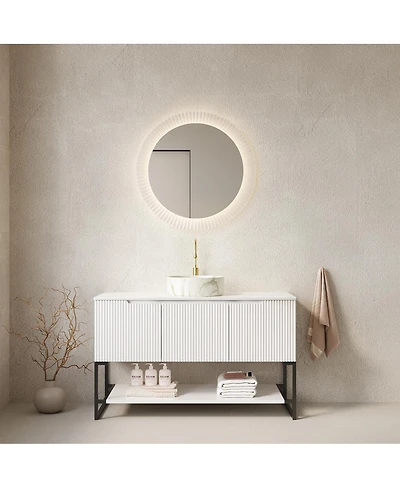 Sillysis 47.6 Inch Freestanding Bathroom Vanity with Ceramic Basin, Sintered Stone Countertop, Soft Close Doors and Open Shelf