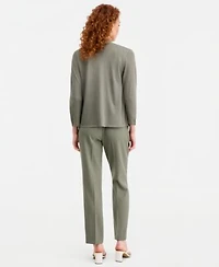 Kasper Womens Open Front A Line Cardigan Knot Front Sleeveless Top Fly Front Slim Pants