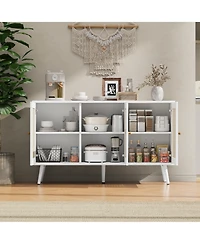 homfan 47.2" rattan buffet cabinet with adjustable shelves-versatile coffee bar and storage sideboard for kitchen or living spaces.