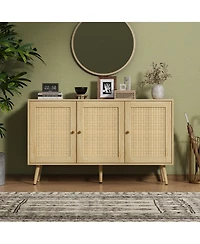 homfan 47.2" rattan buffet cabinet with adjustable shelves-versatile coffee bar and storage sideboard for kitchen or living spaces.