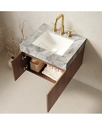 Sillysis Wall Mounted Bathroom Vanity, Sintered Stone Countertop, Undermount Ceramic Sink, Soft Close Cabinet