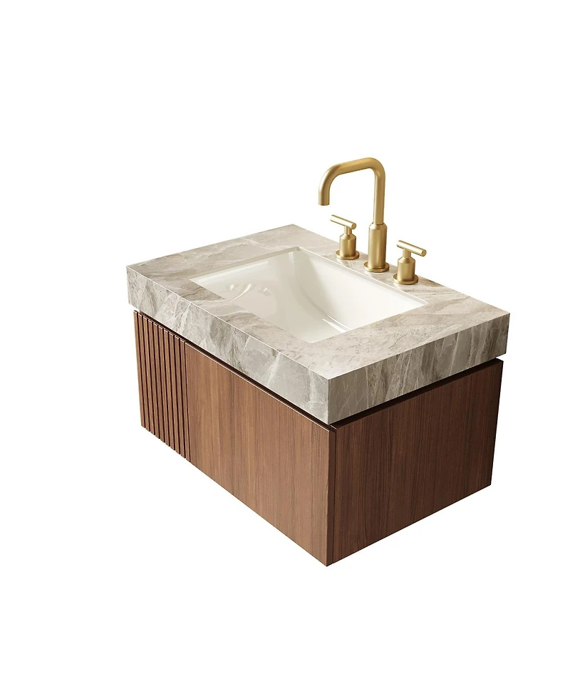 Sillysis Wall Mounted Bathroom Vanity, Sintered Stone Countertop, Undermount Ceramic Sink, Soft Close Cabinet