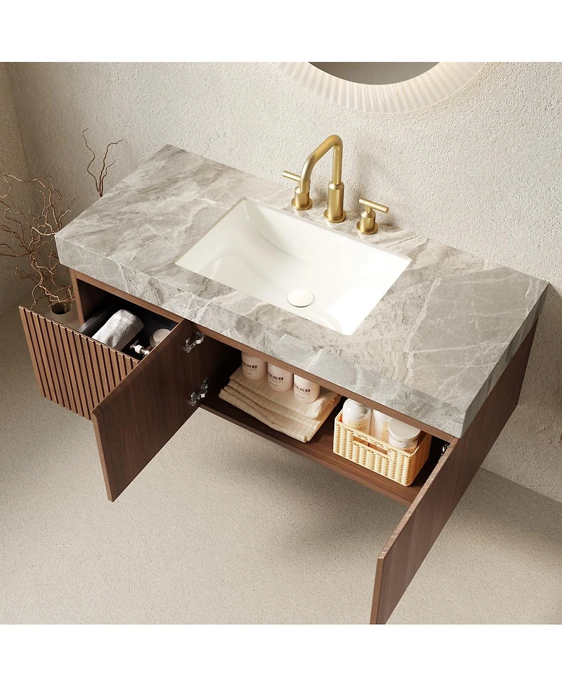 Sillysis Wall Mounted Bathroom Vanity, Sintered Stone Countertop, Undermount Ceramic Sink, Soft Close Cabinet