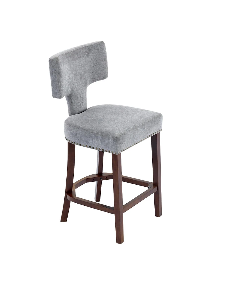 Clihome Mid Century Modern Counter Height Bar Stools Set of 2, Farmhouse Linen Fabric Upholstered Accent Chair Curved Backrest with Copper Nails
