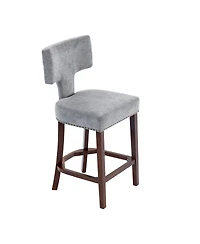 Clihome Mid Century Modern Counter Height Bar Stools Set of 2, Farmhouse Linen Fabric Upholstered Accent Chair Curved Backrest with Copper Nails