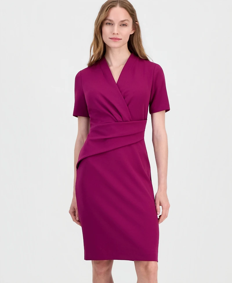 Anne Klein Women's Surplice V-Neck Scuba Crepe Dress