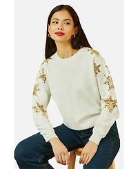 Yumi Women's Sequin Star Sleeves Jumper