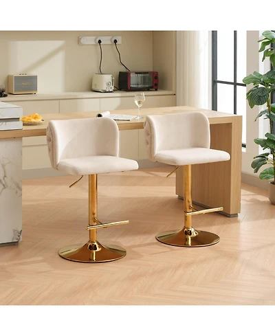 Clihome Swivel Barstools Adjusatble Seat Height With Gold-plating Base, Classic Velvet Upholstered Bar Stools with the whole Back Tufted,Set of 2