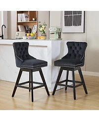 Clihome Swivel Velvet Barstools with Button Tufted Decoration and Wooden Legs, Chrome Nailhead Trim, Leisure Style Bar Chairs,Bar stools, Set of 2
