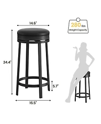 homfan 4 Pack 24 Inch Swivel Counter Height Bar Stools, Metal Frame Footrest Modern Bar Chairs for Kitchen Island Dining Room