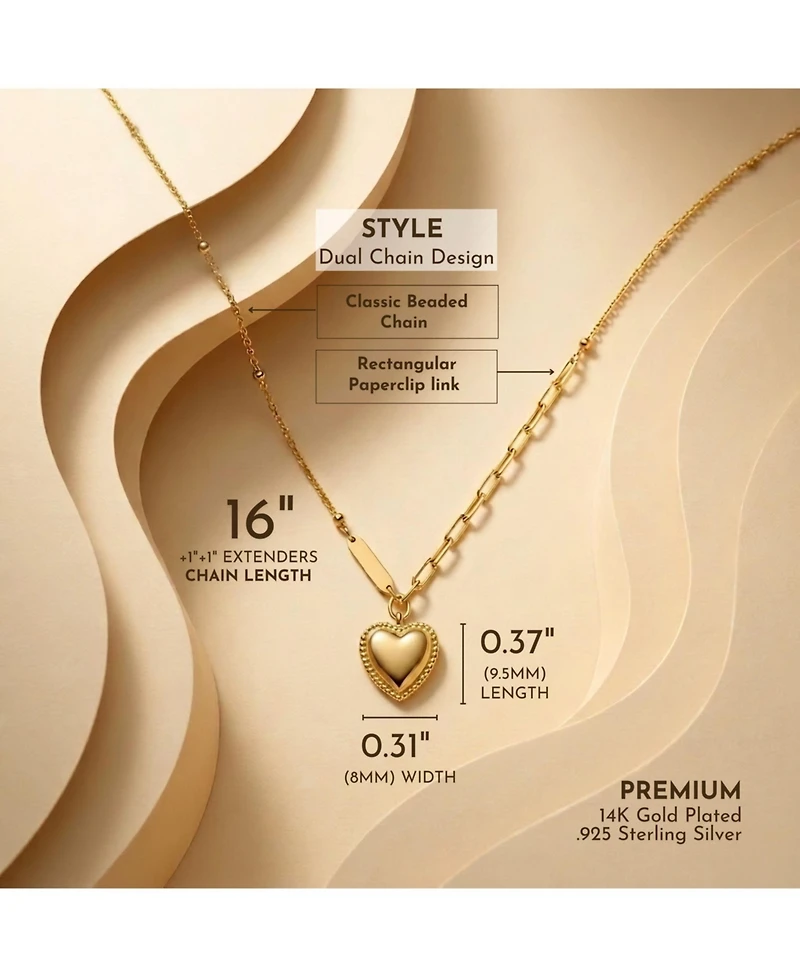 14K Gold Plated Sleek Heart Pendant Chain Necklace