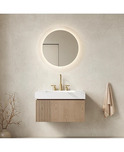 Sillysis Wall Mounted Bathroom Vanity, Carrara Sintered Stone Top, 3-Hole Ceramic Sink, Soft Close Cabinet