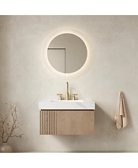 Sillysis Wall Mounted Bathroom Vanity, Carrara Sintered Stone Top, 3-Hole Ceramic Sink, Soft Close Cabinet