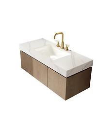 Sillysis Wall Mounted Bathroom Vanity, Carrara Sintered Stone Top, 3-Hole Ceramic Sink, Soft Close Cabinet