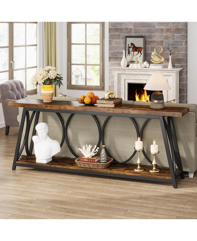 Tribesigns 70.9 inch Extra Long Console Table, Industrial Sofa Table Behind Couch with 2 Tier Storage Shelf, Narrow Entryway Hallway Accent