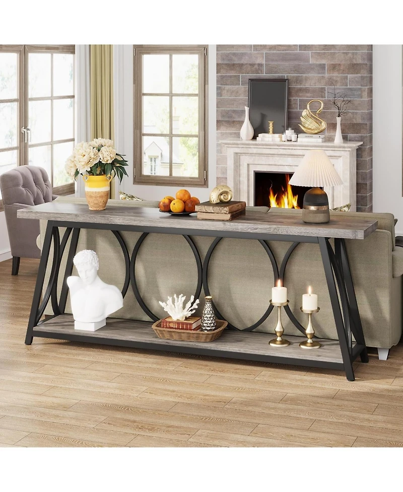 Tribesigns 70.9 inch Extra Long Console Table, Industrial Sofa Table Behind Couch with 2 Tier Storage Shelf, Narrow Entryway Hallway Accent