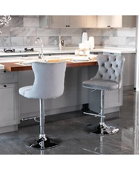 Clihome Swivel Velvet Barstools Adjustable Seat Height from 25-33 Inch, Chrome base Bar Stools with Backs Comfortable Tufted,Set of 2
