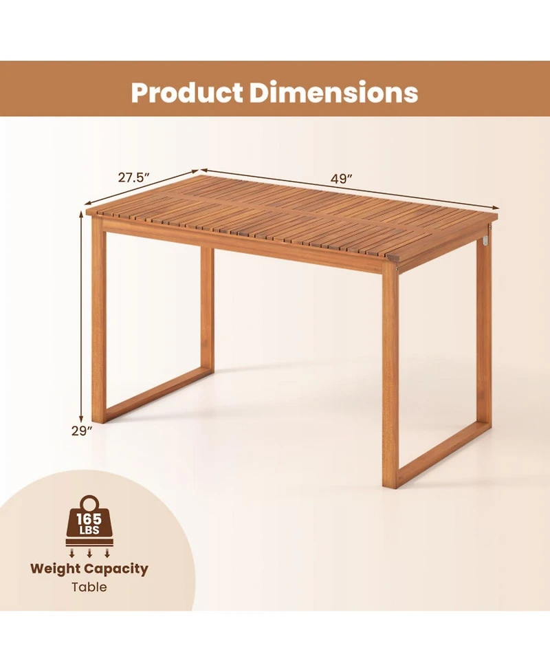 Sugift Acacia Wood Outdoor Dining Table with Slatted Tabletop for Garden