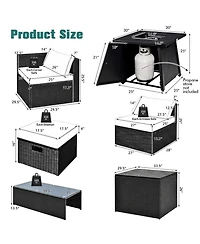 Sugift 9 Piece Weatherproof Rattan Conversation Set with 30 in Propane Fire Pit Table and Dust Covers