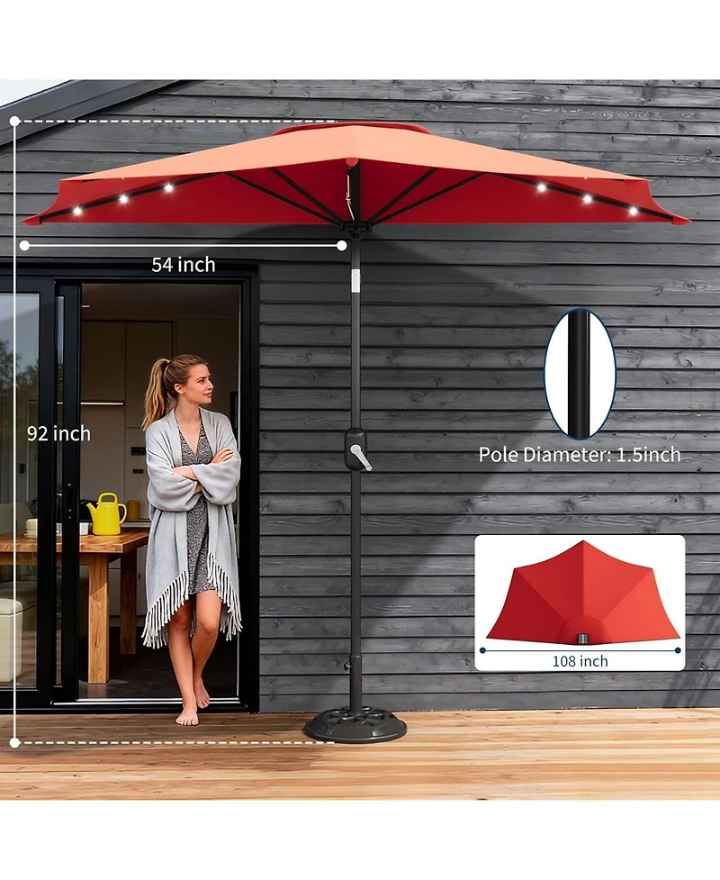 gaomon Half Patio Umbrella with Smooth Crank Lift, Shade Canopy for Patio, Backyard, Garden with Led Lights (No Base)