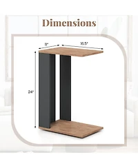Gymax 2-Tier C Shaped Side Table w/ Universal Wheels and Shelf for Small Space