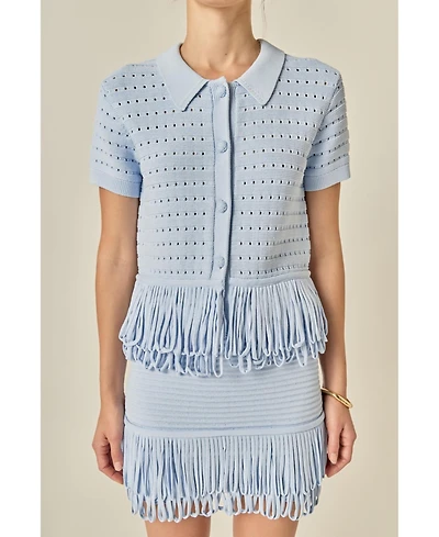 English Factory Women's Knitted Fringe Detail Top