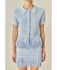 English Factory Women's Knitted Fringe Detail Top