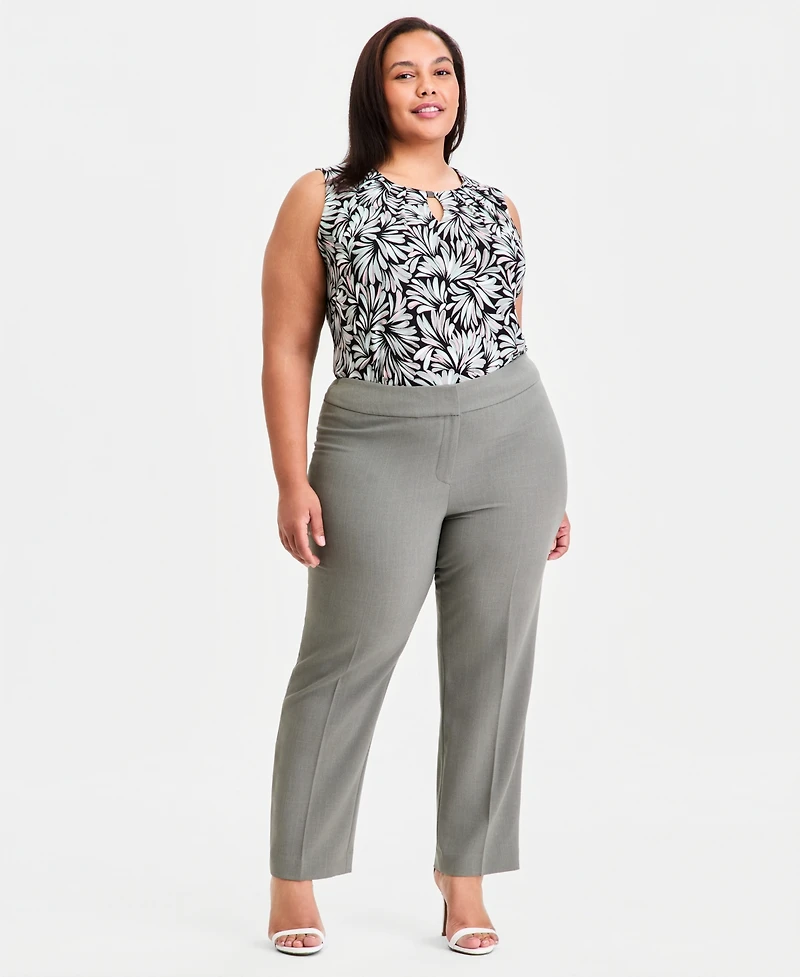 Kasper Plus Mid Rise Straight-Leg Pants
